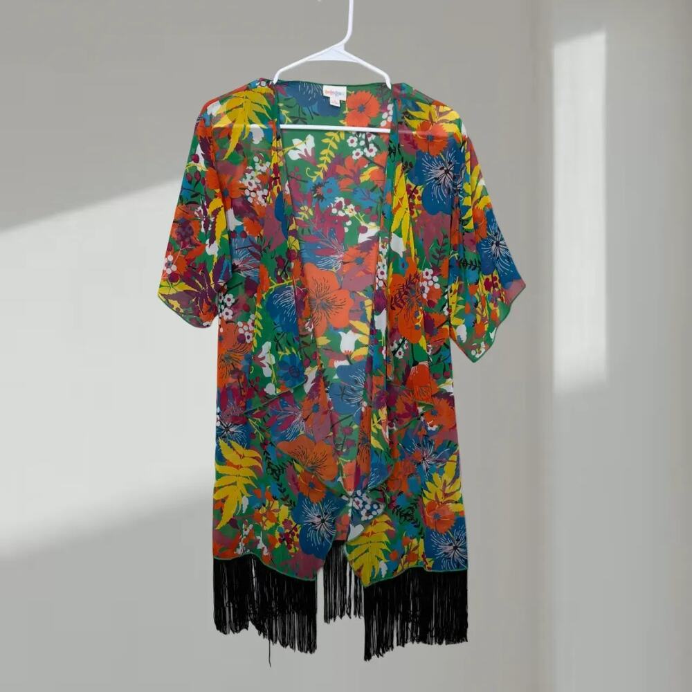 LuLaRoe Floral Fringe Kimono Cardigan – Multicolor (Women’s Small)